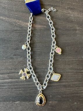 Silver & Gold Tone 5 Charm Necklace - New